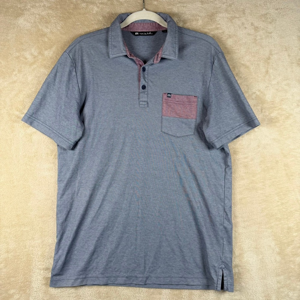 Travis Mathew Mens Blue Heathered Short Sleeve Polo Shirt Golf Casual Size M